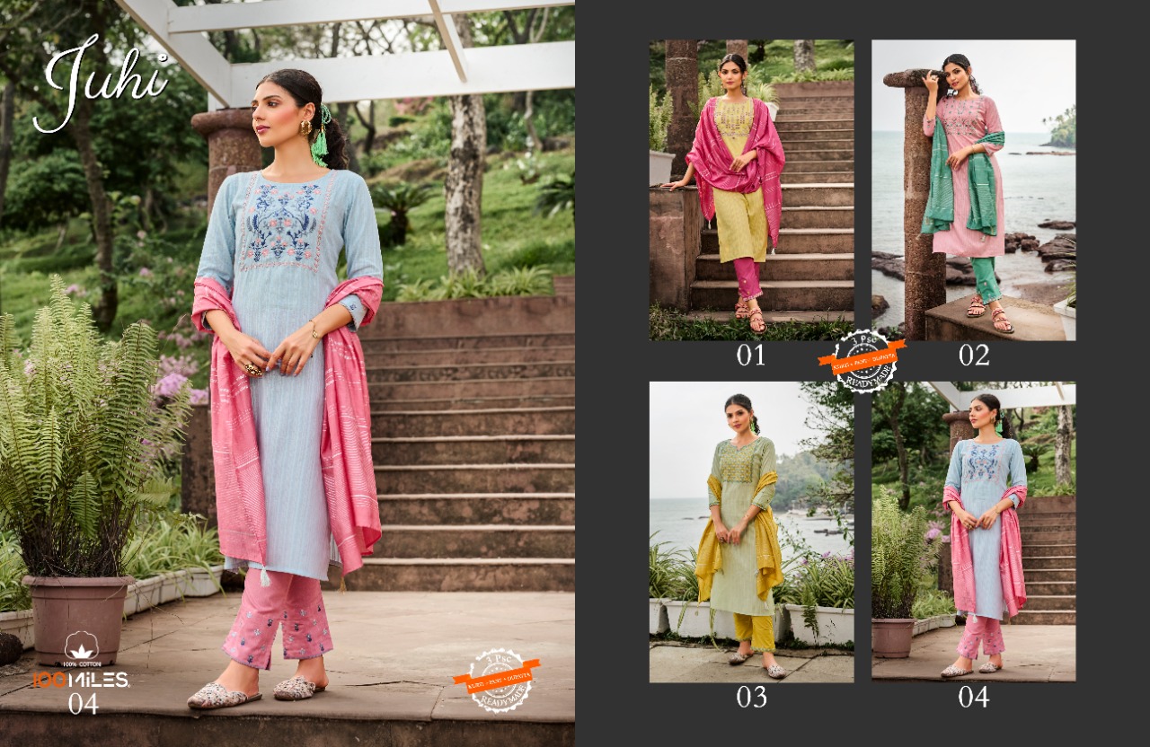 100 miles juhi cotton authentic fabric top bottom with dupatta catalog