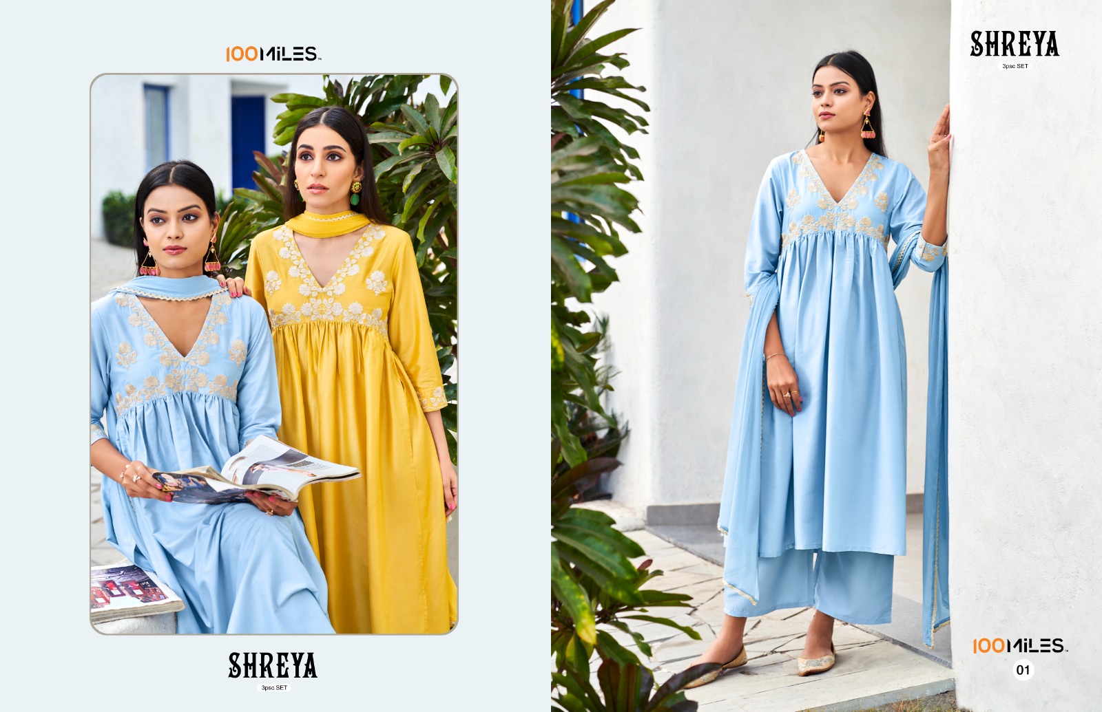 100 miles shreya fancy decent look kurti pant with dupatta catalog