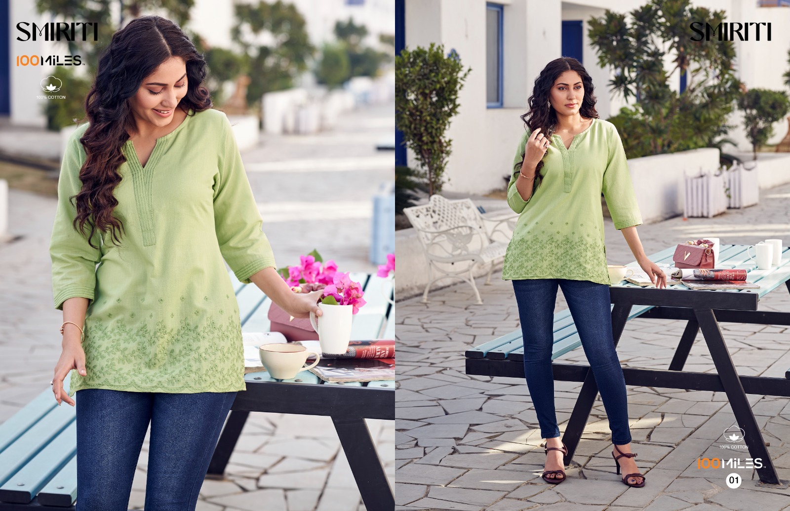 100 Miles smiriti cotton regal llok kurti catalog