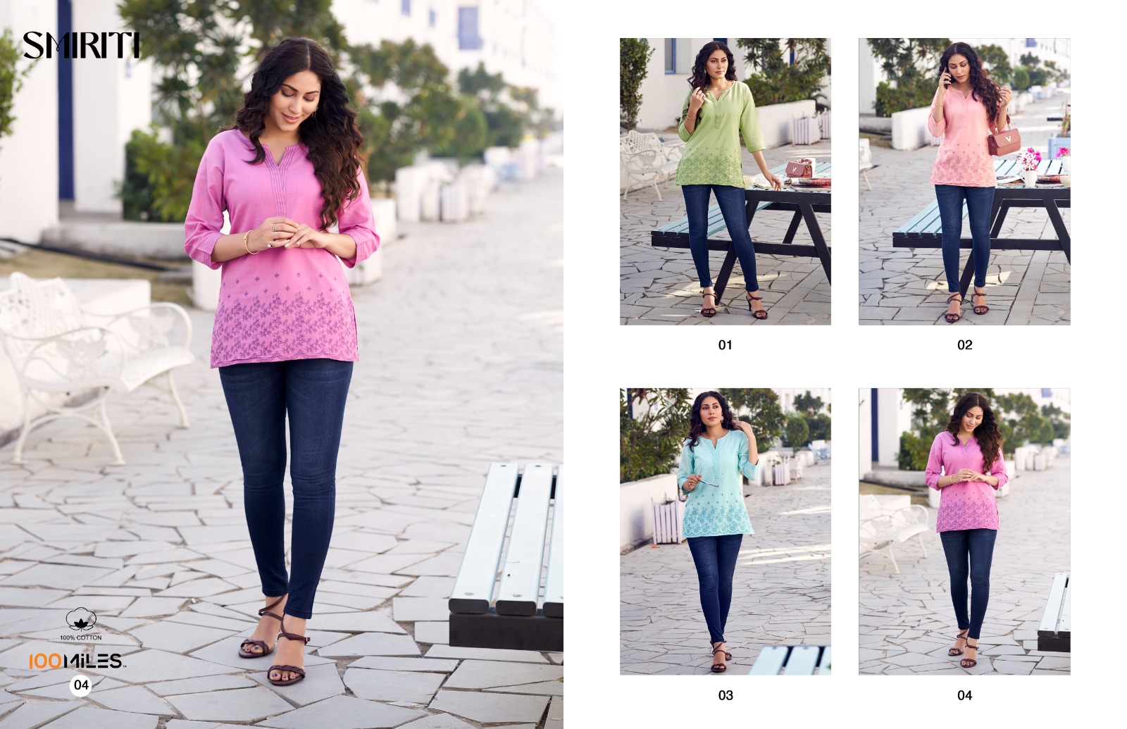 100 Miles smiriti cotton regal llok kurti catalog