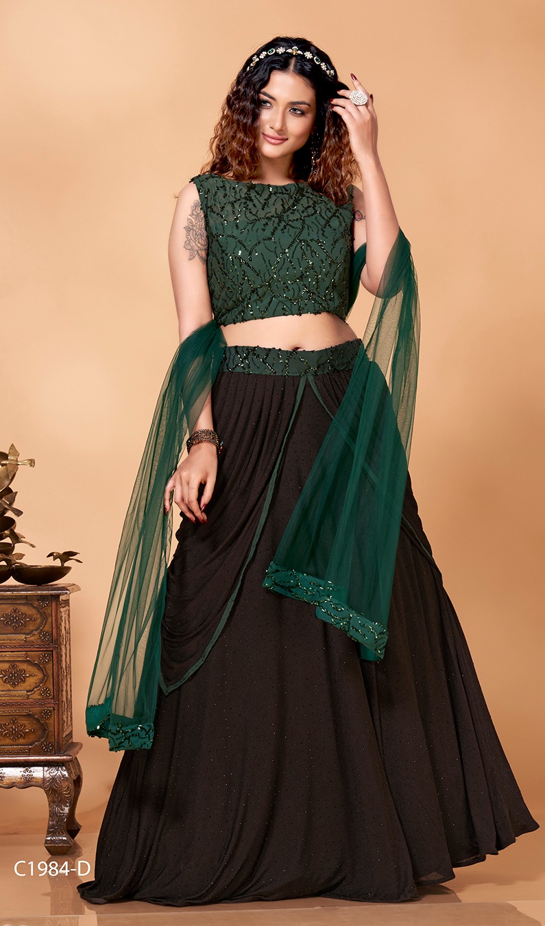 amoha trendz d no c 1984 imported decent look top lehenga with dupatta crop top catalog