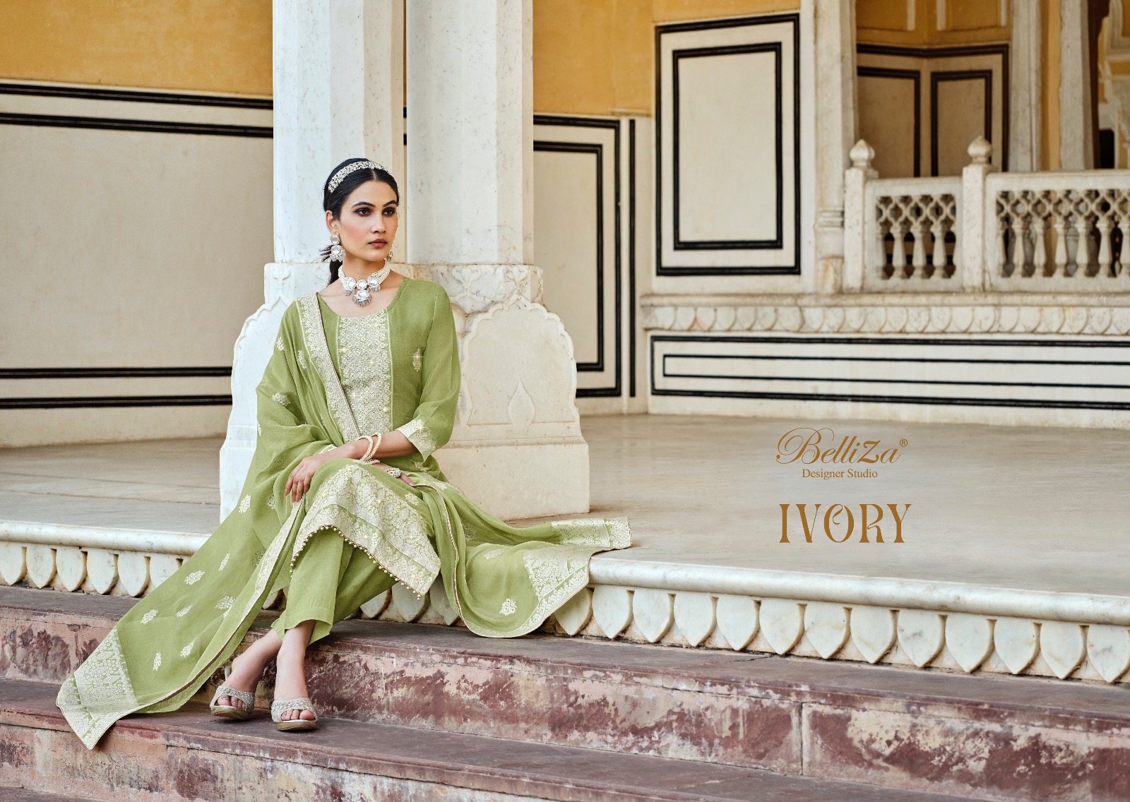 belliza designer studio ivory cotton elegant look salwar suit catalog