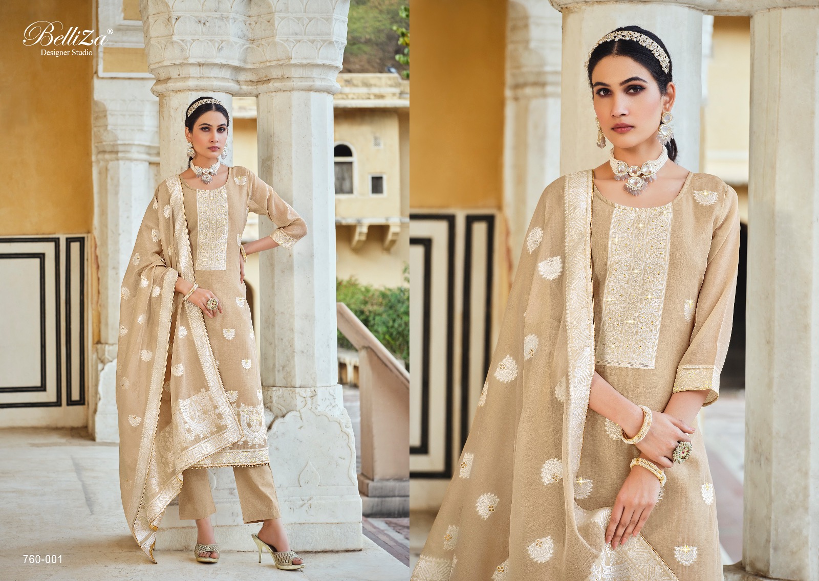 belliza designer studio ivory cotton elegant look salwar suit catalog