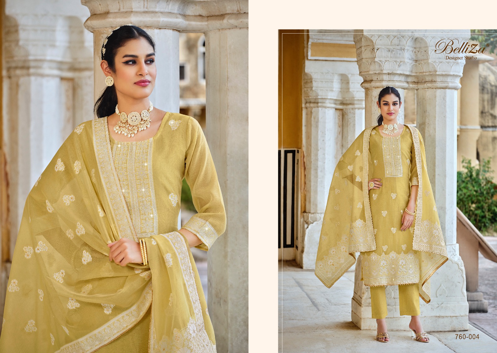 belliza designer studio ivory cotton elegant look salwar suit catalog