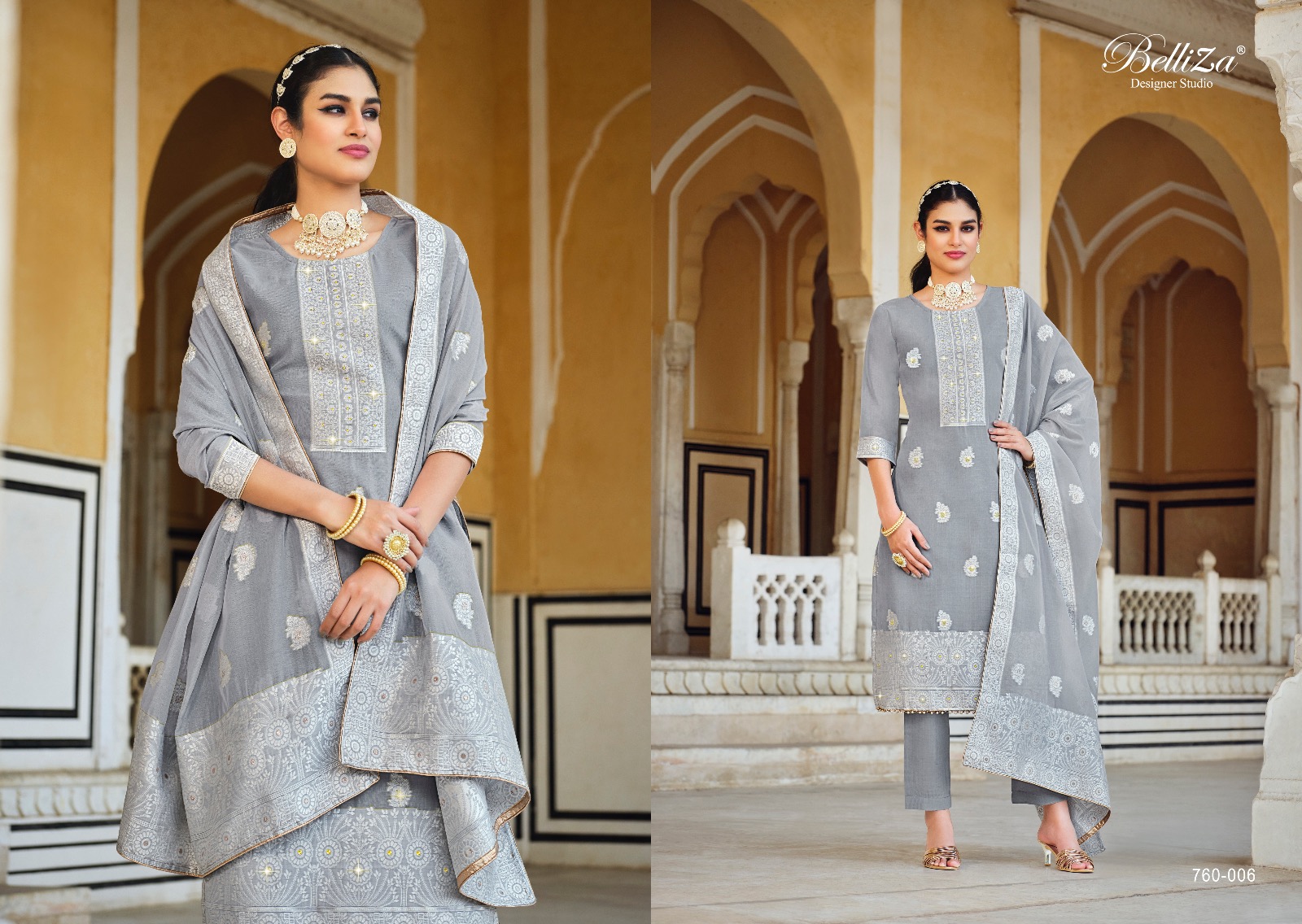 belliza designer studio ivory cotton elegant look salwar suit catalog