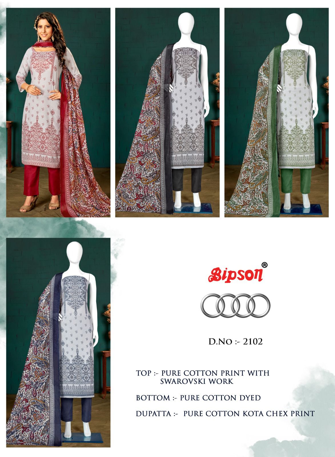 bipson audi 2102 cotton exclusive print salwar suit catalog