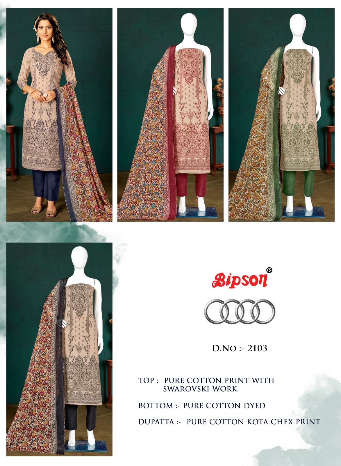 bipson audi 2103 cotton regal look salwar suit catalog