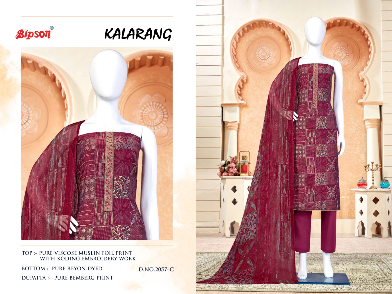 bipson kalrang 2057 visoce decent embroidery look salwar suit catalog