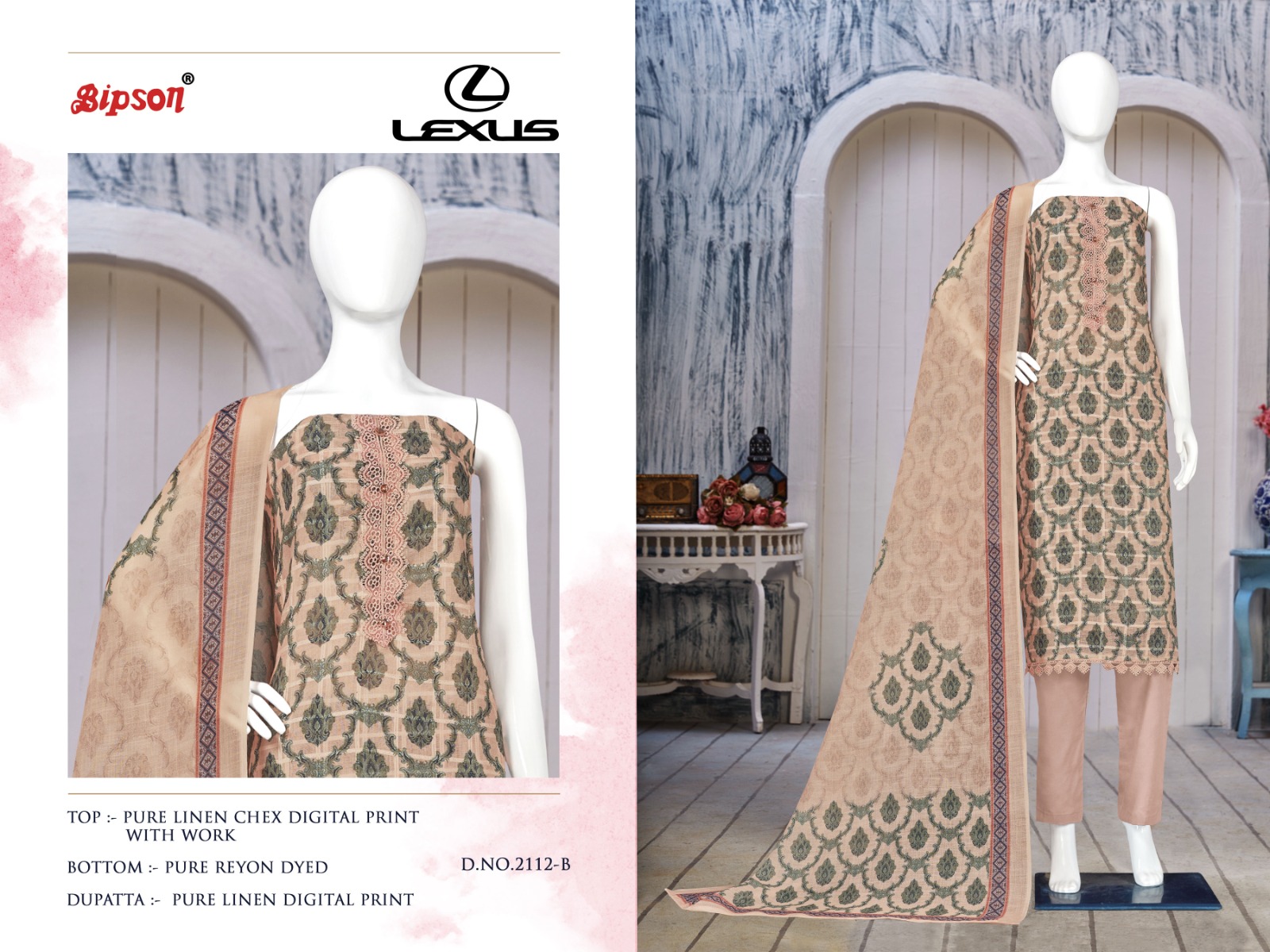 bipson lexus 2112 linen exclusive print salwar suit catalog