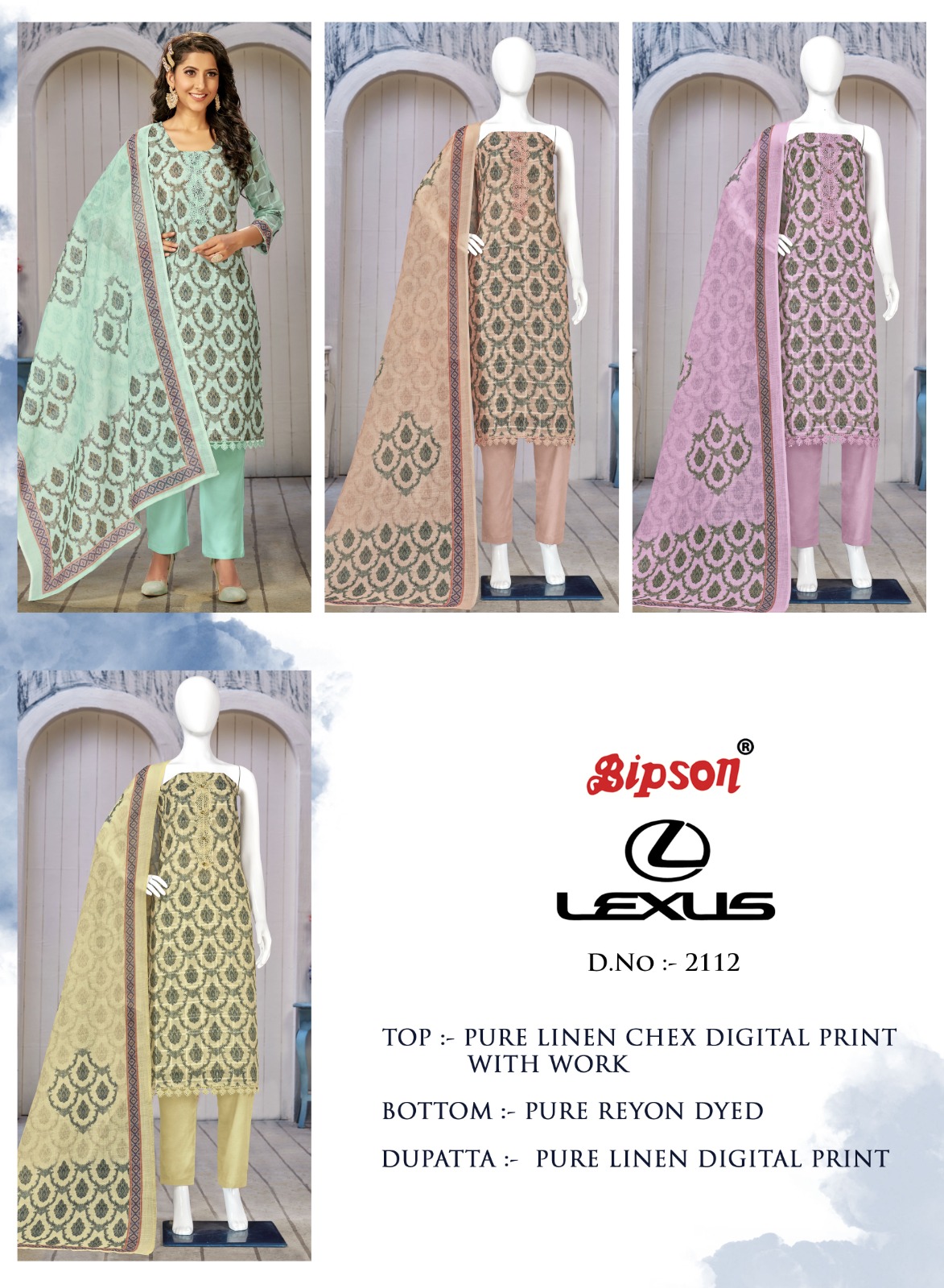 bipson lexus 2112 linen exclusive print salwar suit catalog