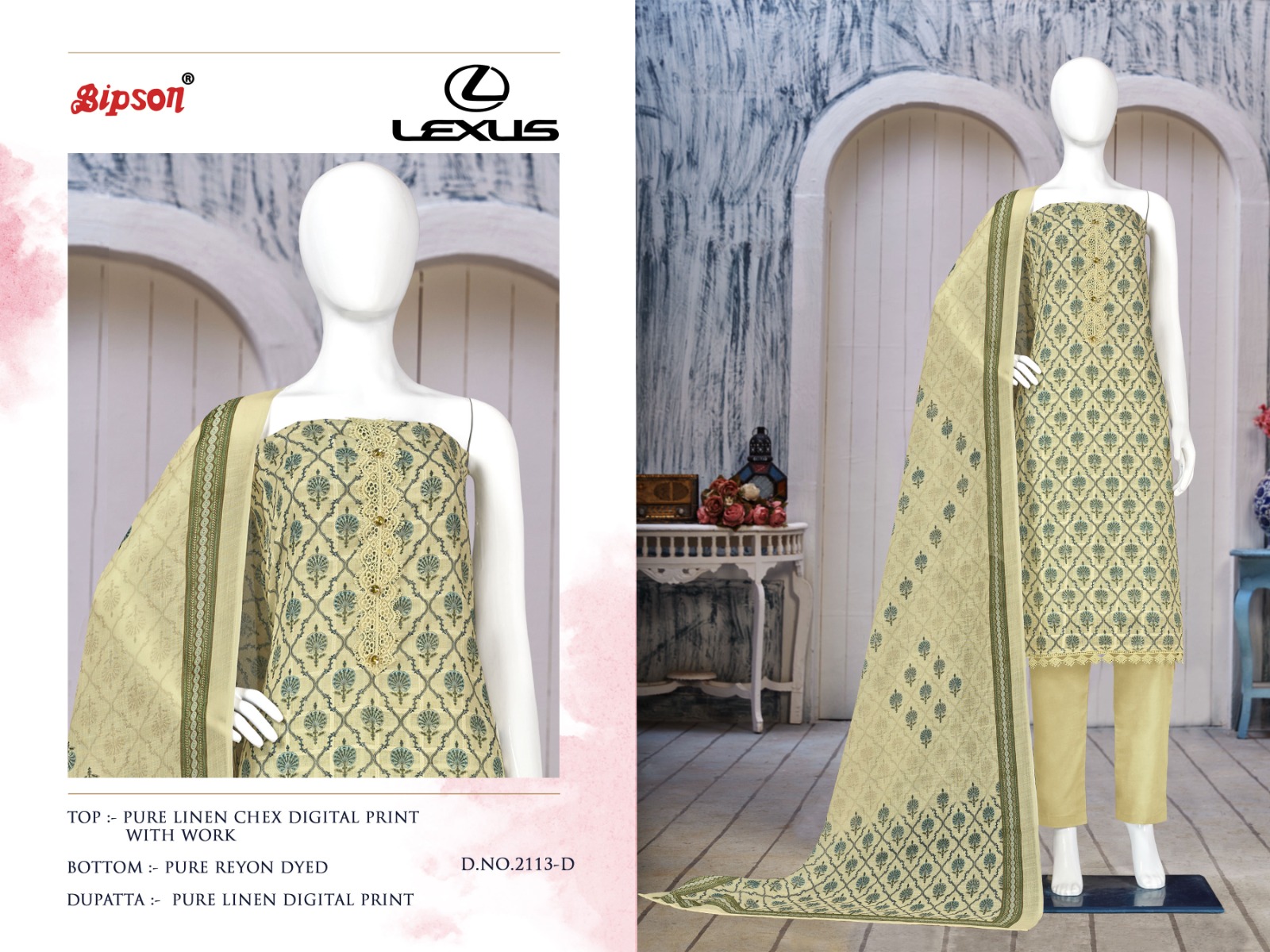 bipson lexus 2113 linen decent look salwar suit catalog