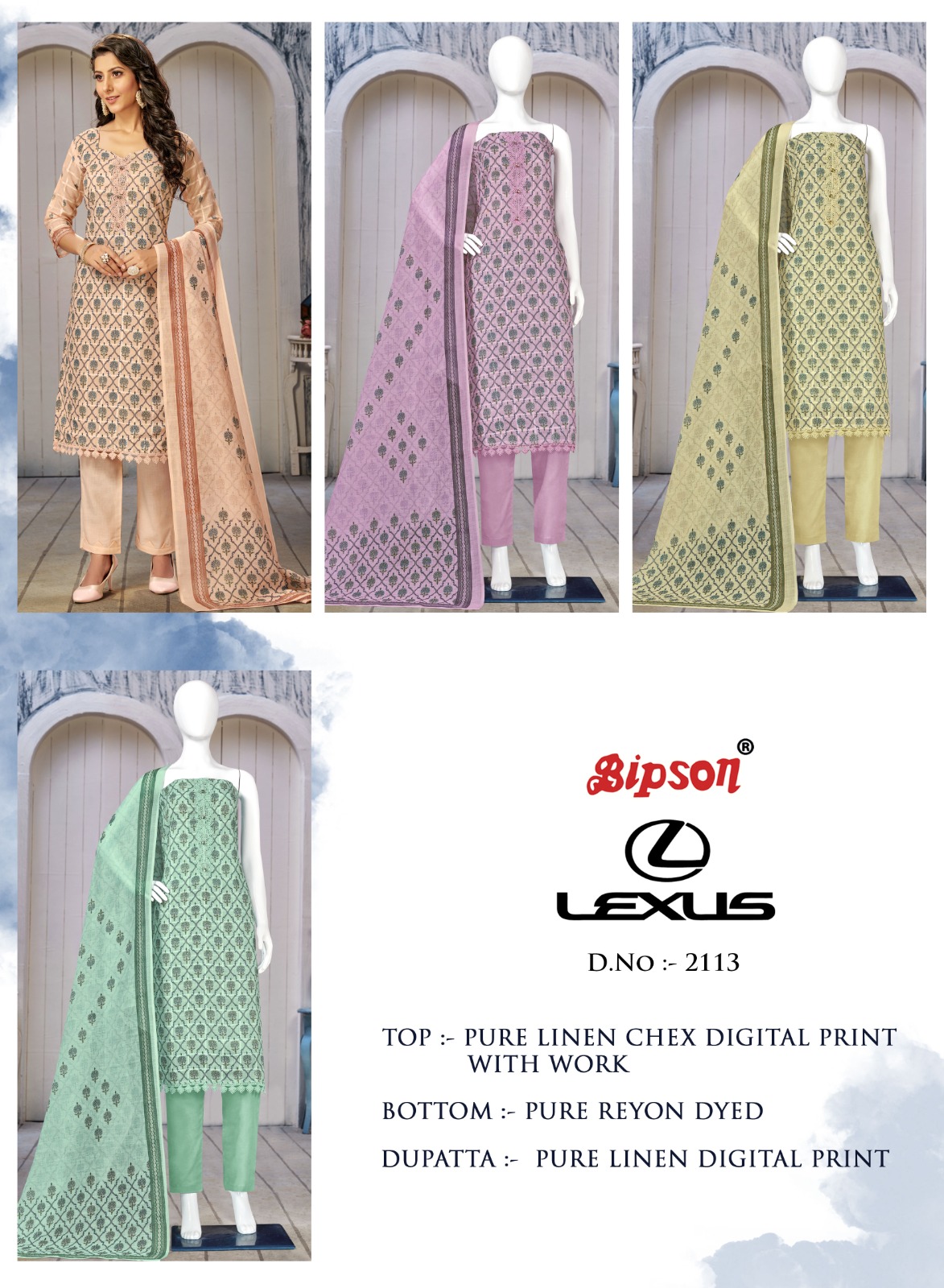 bipson lexus 2113 linen decent look salwar suit catalog