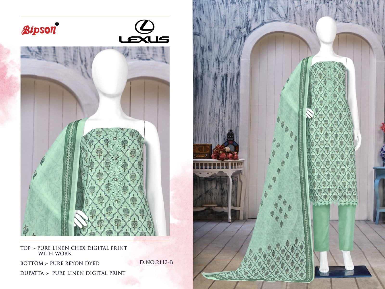 bipson lexus 2113 linen decent look salwar suit catalog