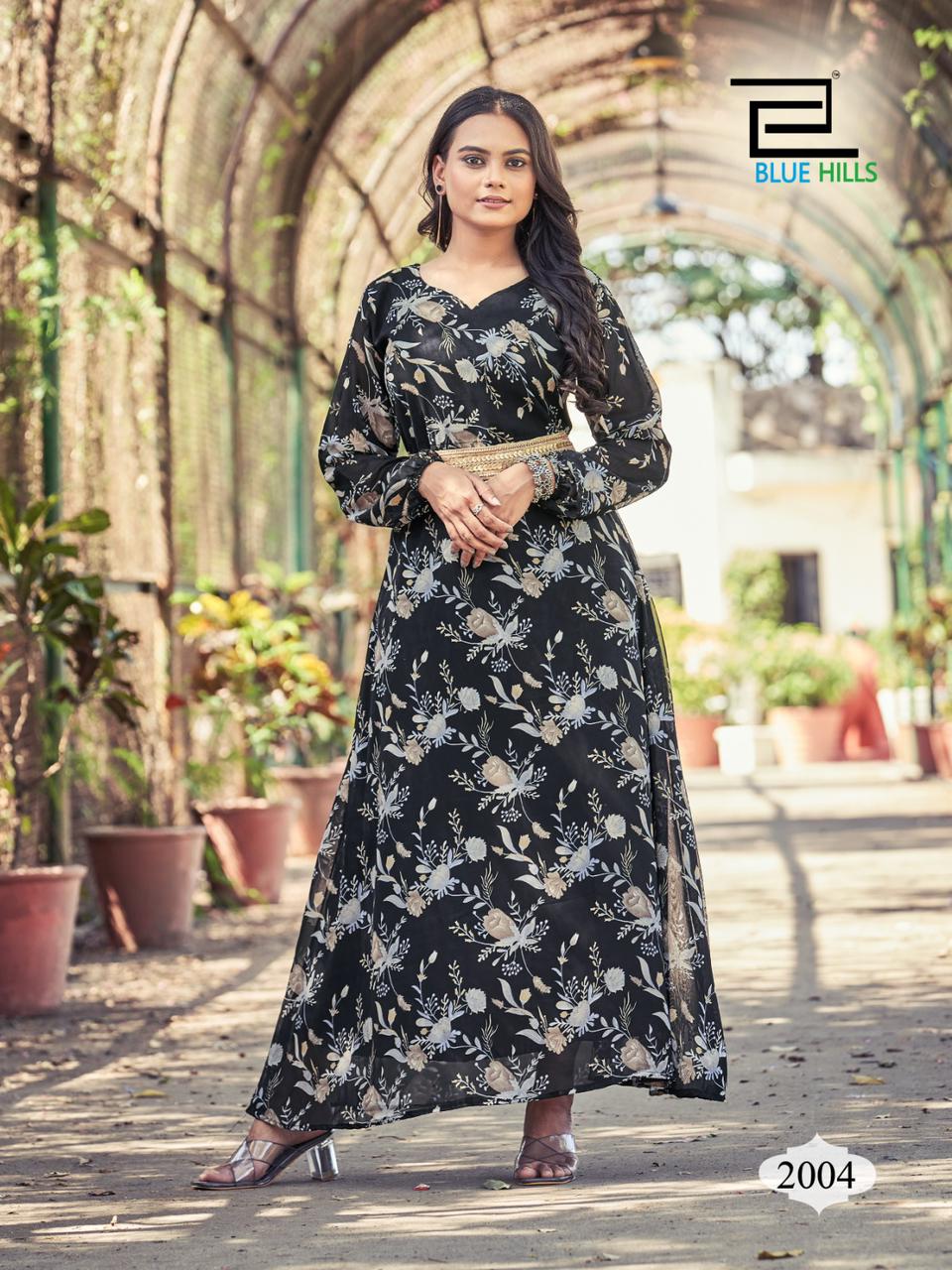 blue hills D NO 3001 TO 3004 georgette exclusive print kurti catalog