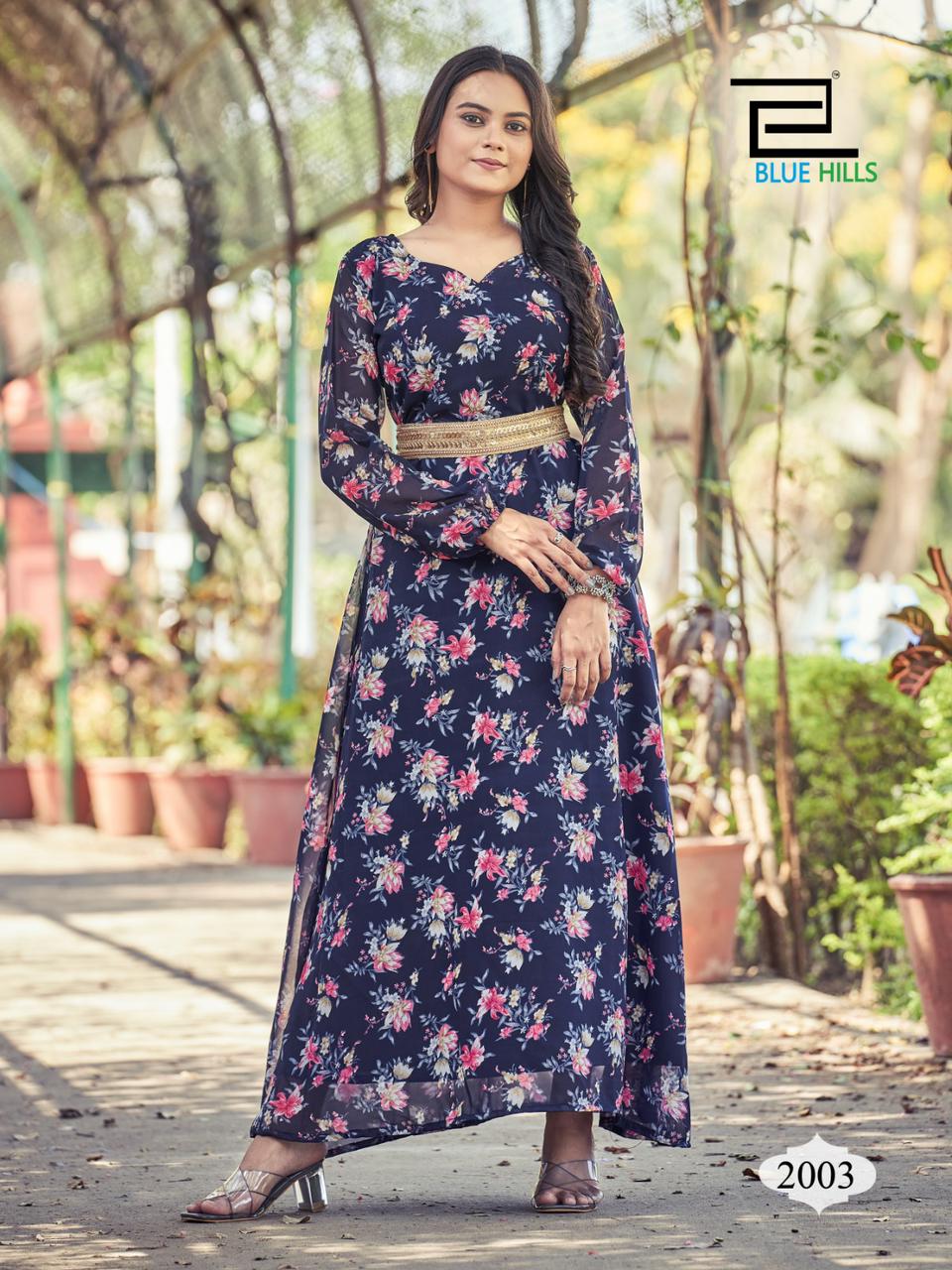 blue hills D NO 3001 TO 3004 georgette exclusive print kurti catalog