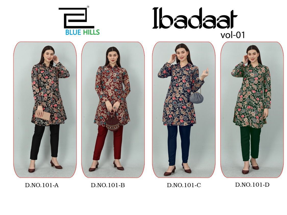 blue hills ibadaat rayon exclusive print top with pant catalog