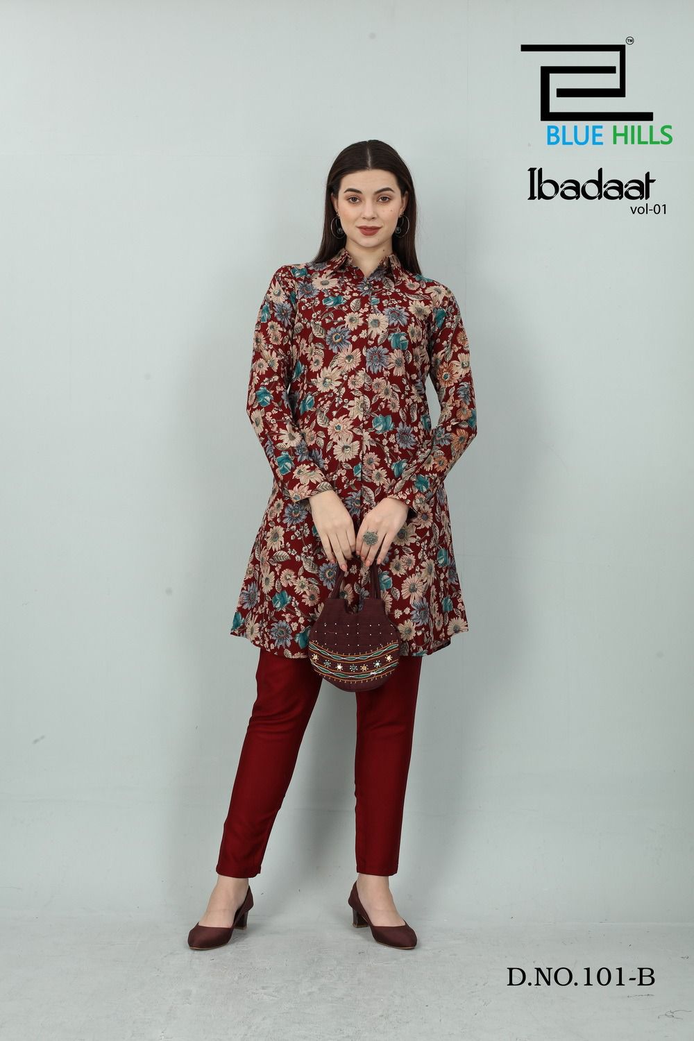 blue hills ibadaat rayon exclusive print top with pant catalog