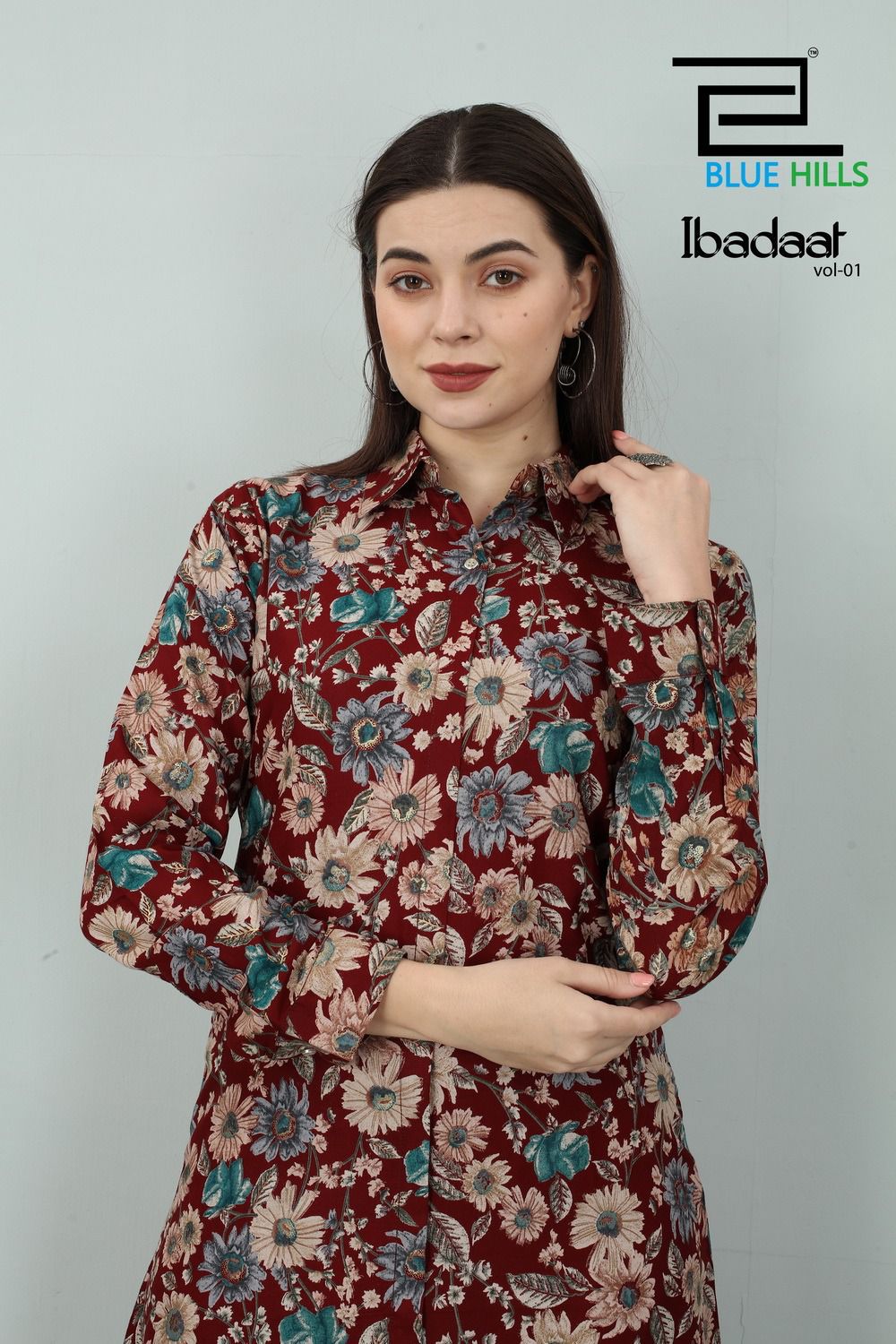 blue hills ibadaat rayon exclusive print top with pant catalog