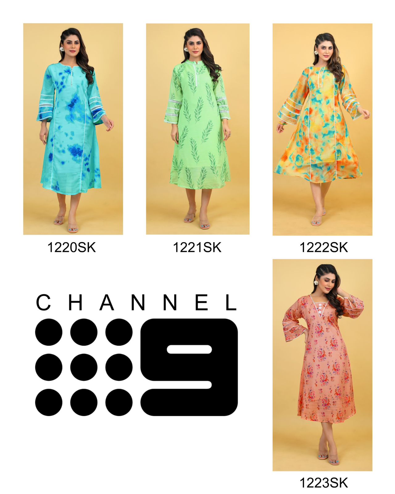 channel 9 SKU 1220SK To 1223SK georgette attractive look top kurti size set