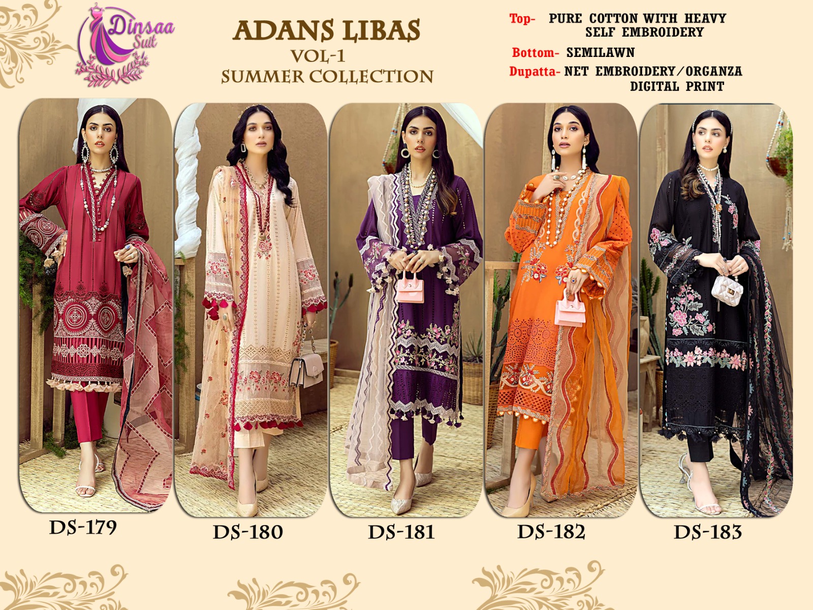 dinsaa suit adans Libas vol 1 summer collection cotton cambric Catchy look salwar suit catalog