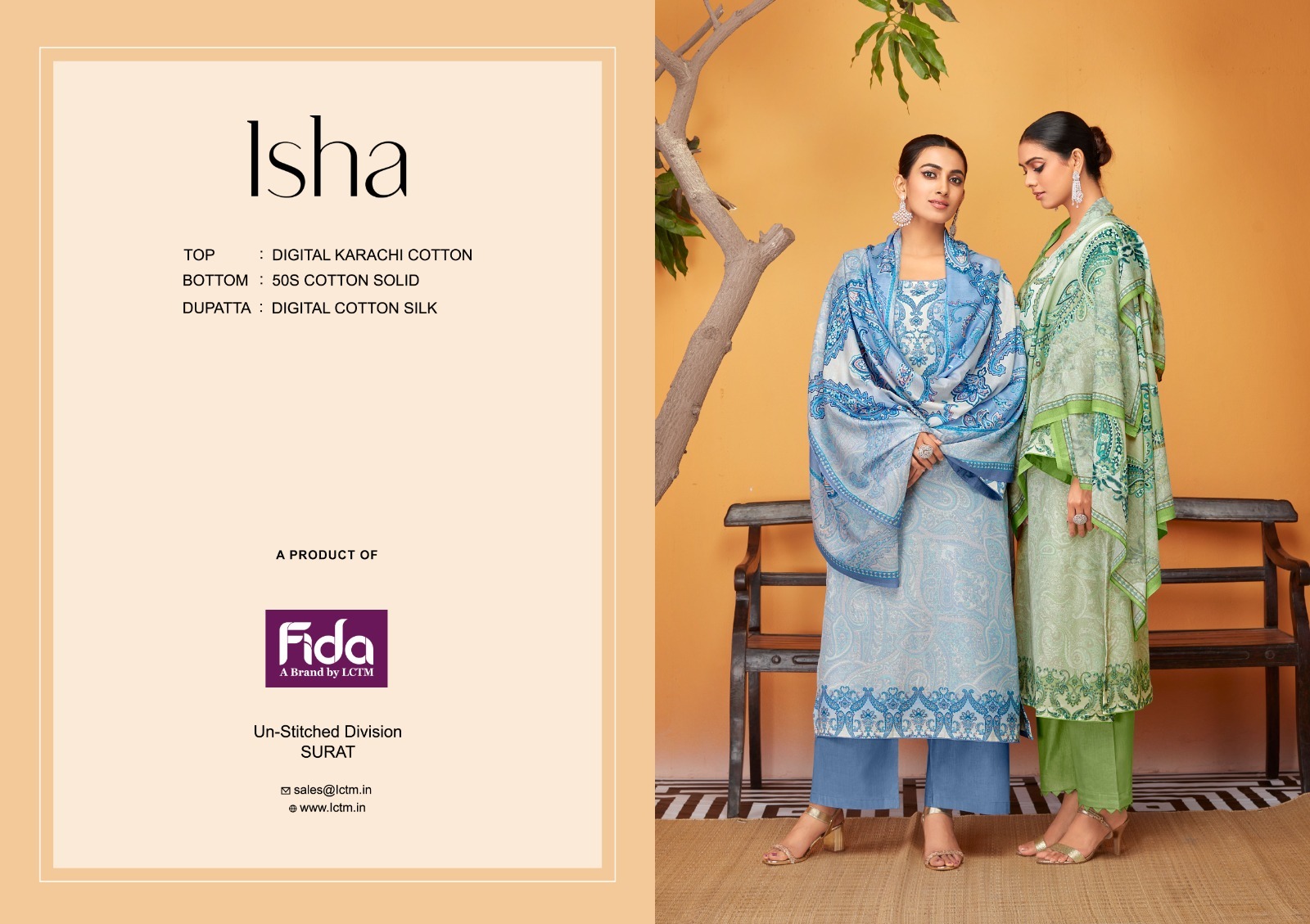 Fida isha karachi cotton exclusive look salwar suit catalog