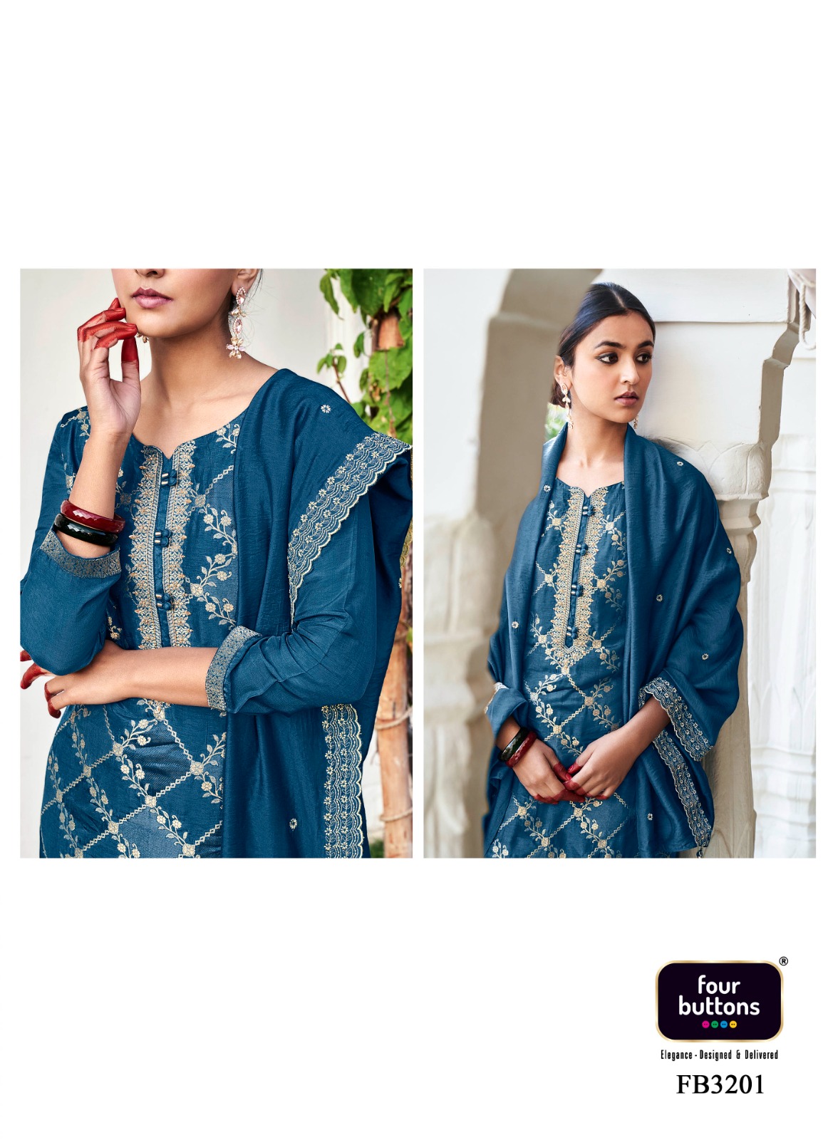 four buttons banaras vol 3 Banarasi rangat jaqured attrective look top bottom with dupatta catalog