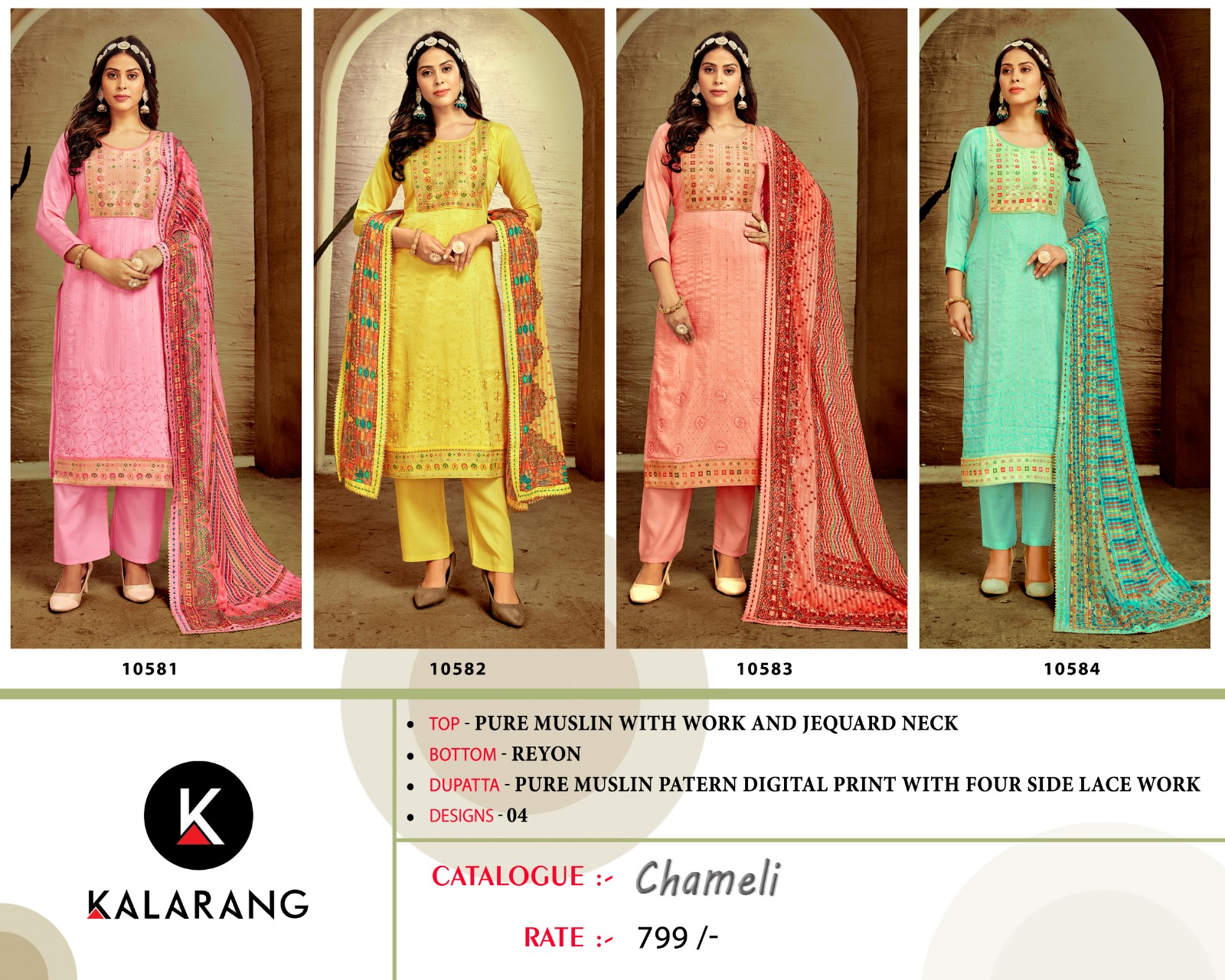 kalarang chameli muslin gorgeous look salwar suit catalog