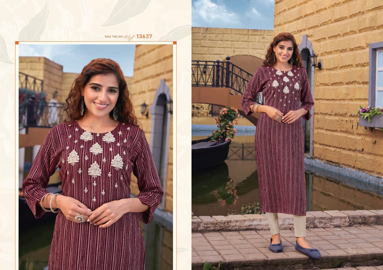 kalaroop by kajree juliet rayon innovative look kurti catalog