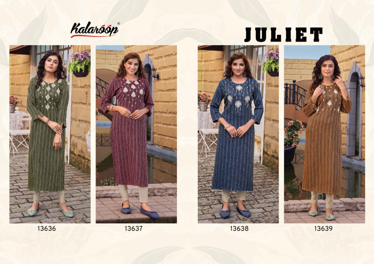 kalaroop by kajree juliet rayon innovative look kurti catalog