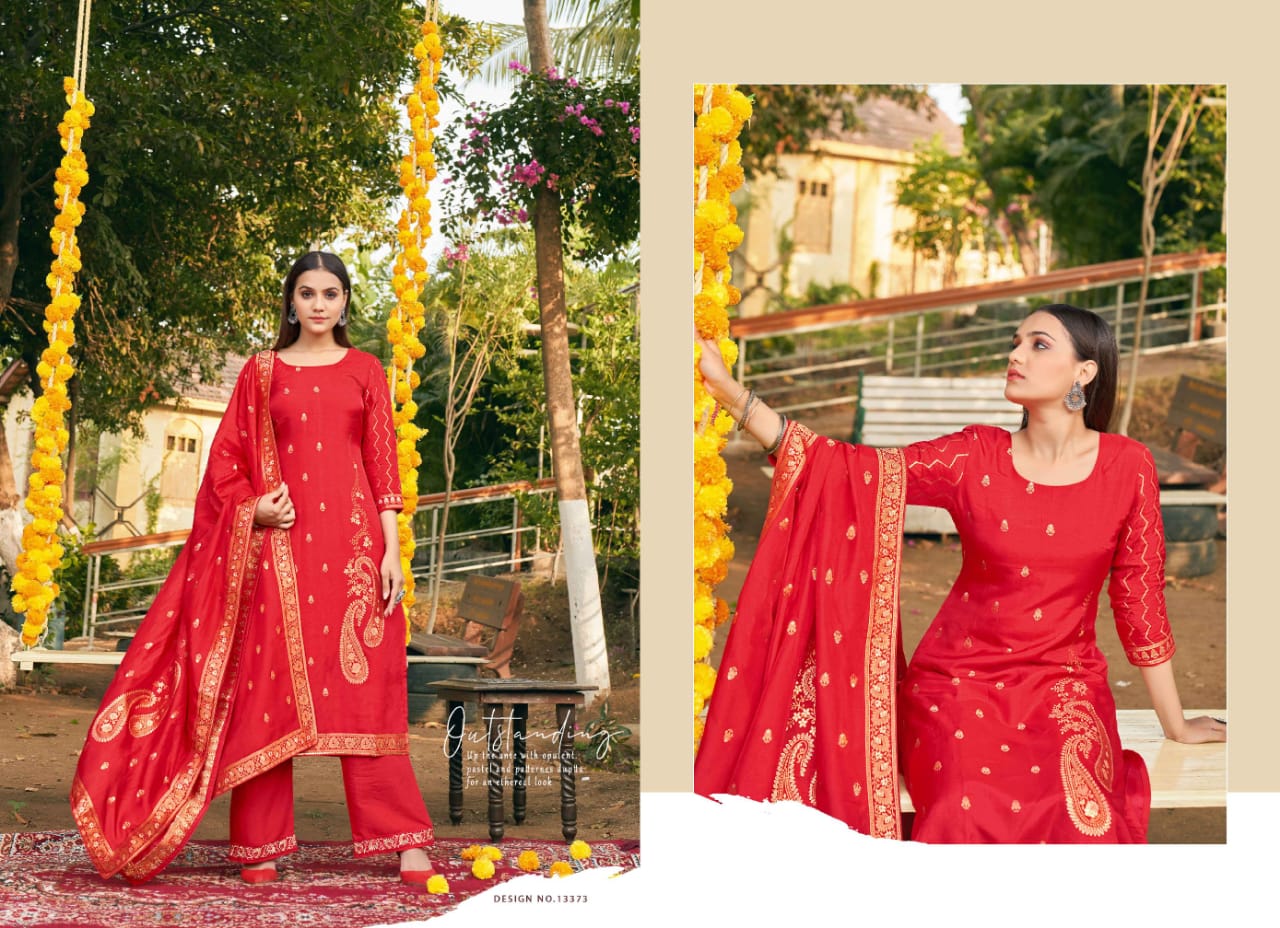 kalaroop by kajree laavanya jecard regal look top pant with dupatta catalog