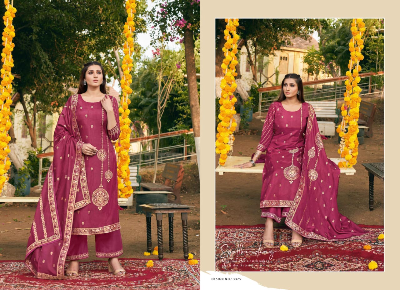 kalaroop by kajree laavanya jecard regal look top pant with dupatta catalog