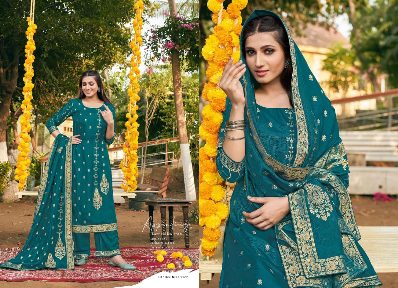 kalaroop by kajree laavanya jecard regal look top pant with dupatta catalog