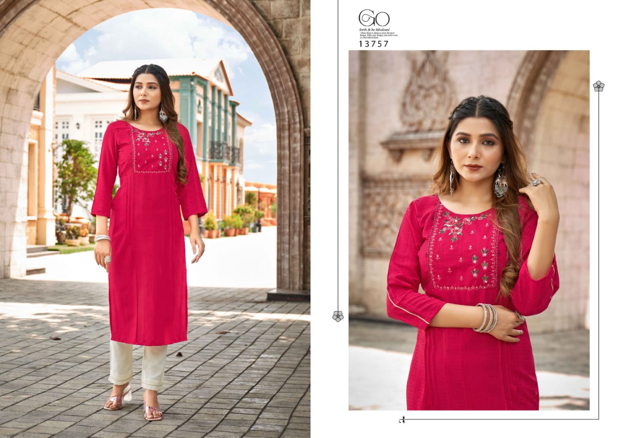 kalaroop by kajree noori rayon innovative look kurti catalog