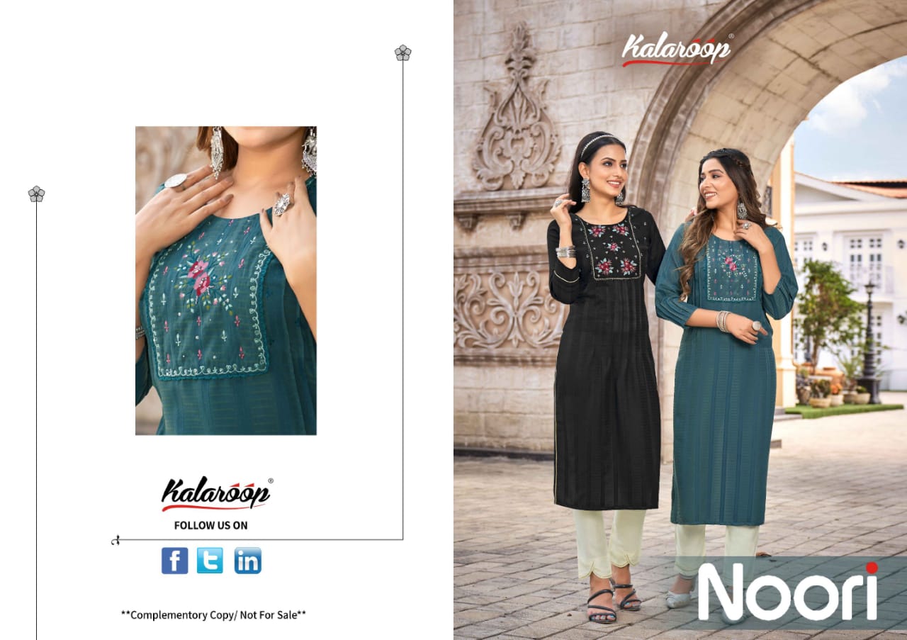 kalaroop by kajree noori rayon innovative look kurti catalog