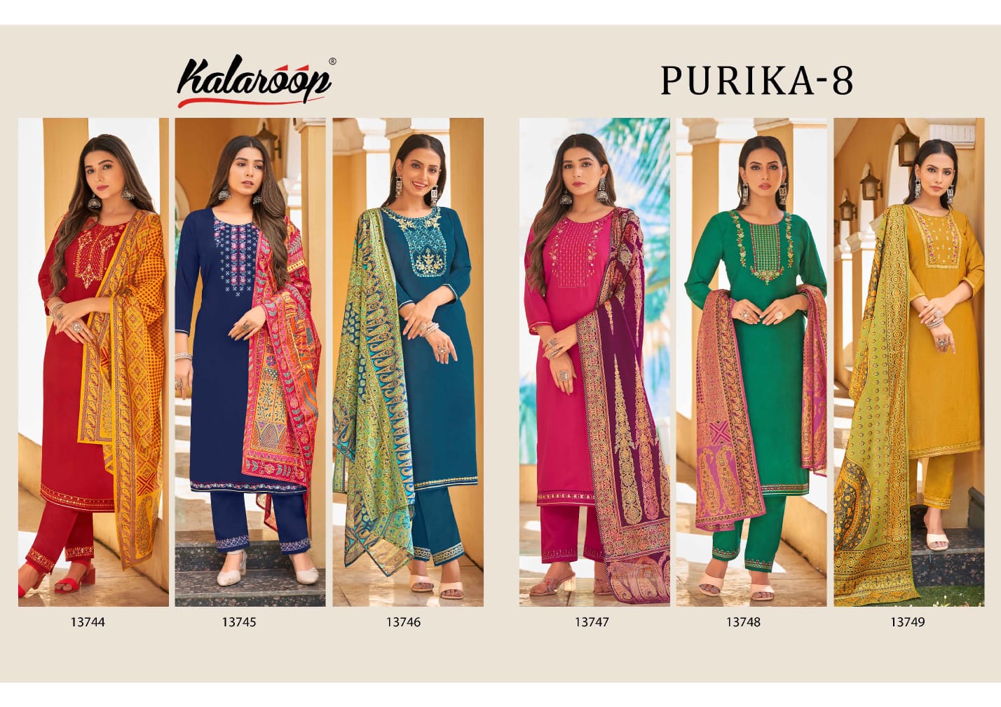 kalaroop by kajree purika vol 8 parmpra silk decent look top pant with dupatta catalog