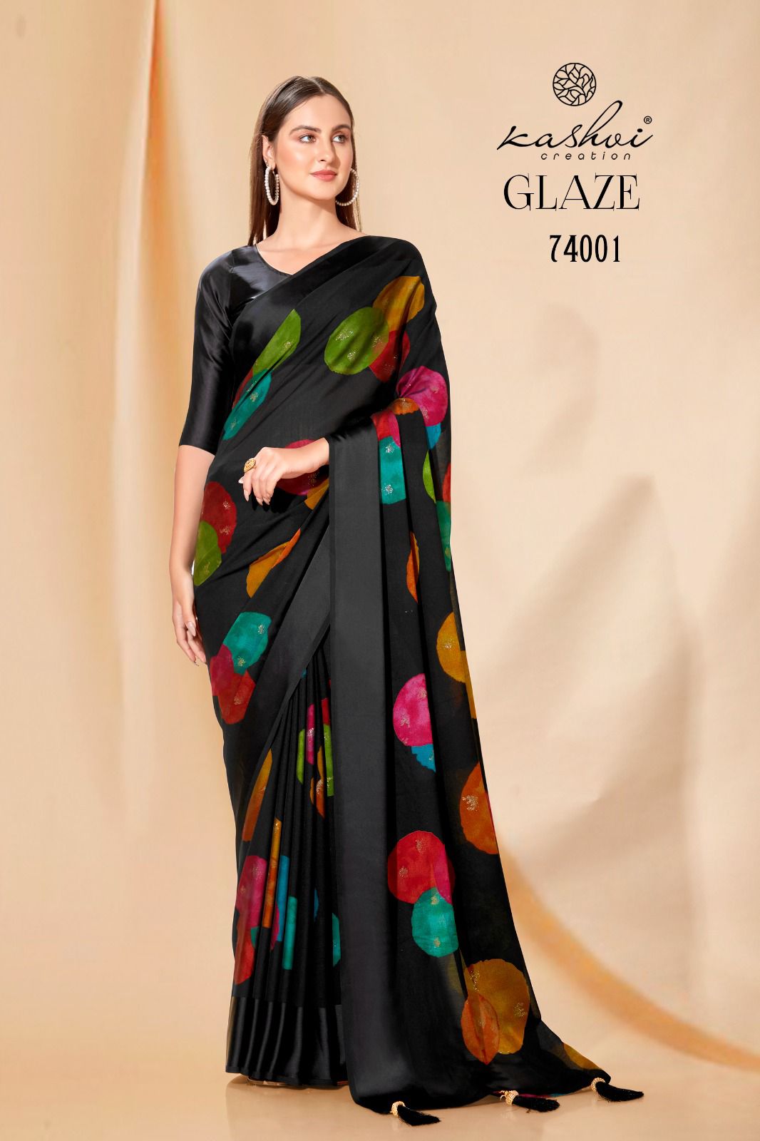 lt kashvi creation glaze bemberg satin patta attractive look saree catalog