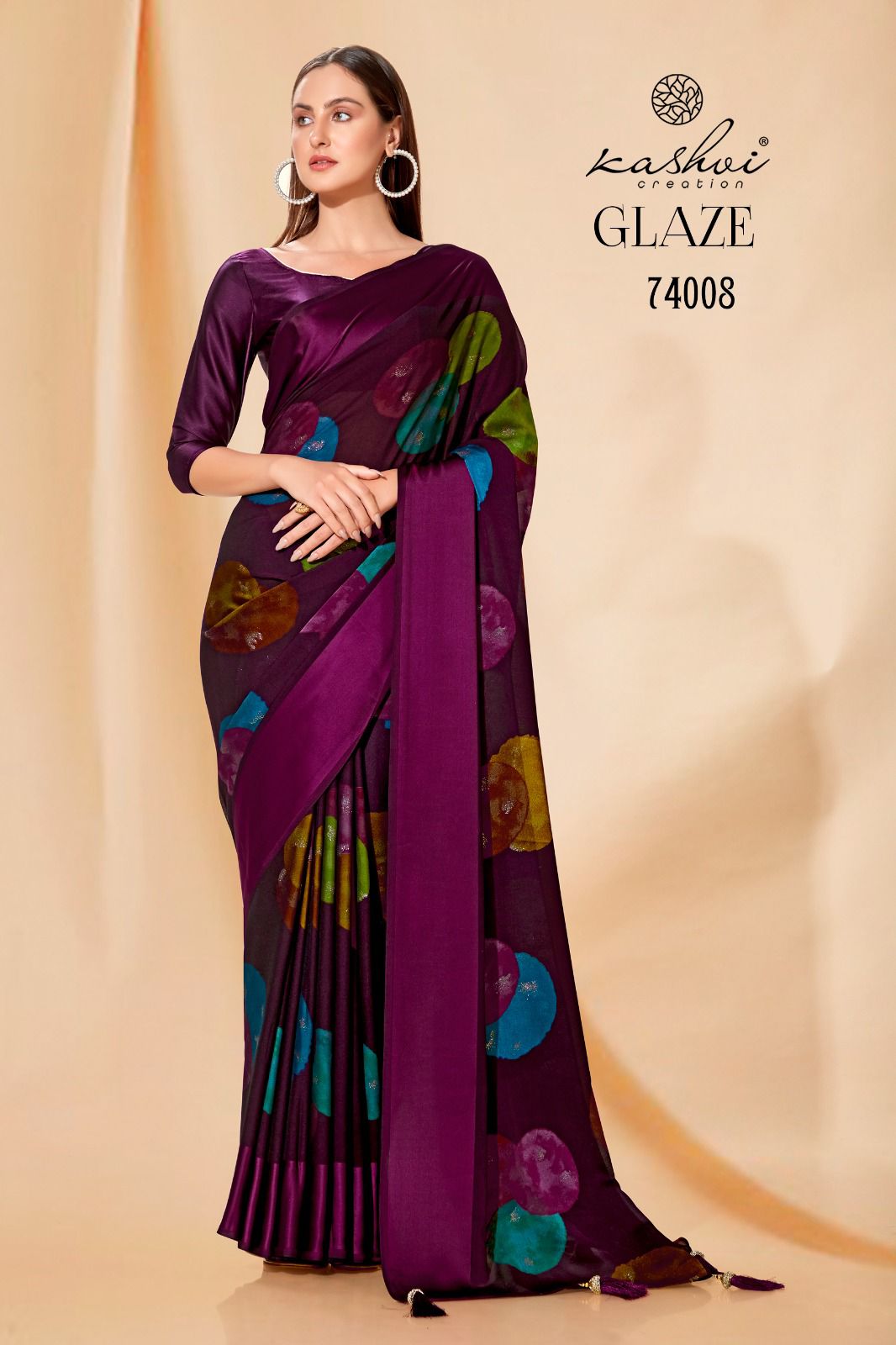 lt kashvi creation glaze bemberg satin patta attractive look saree catalog