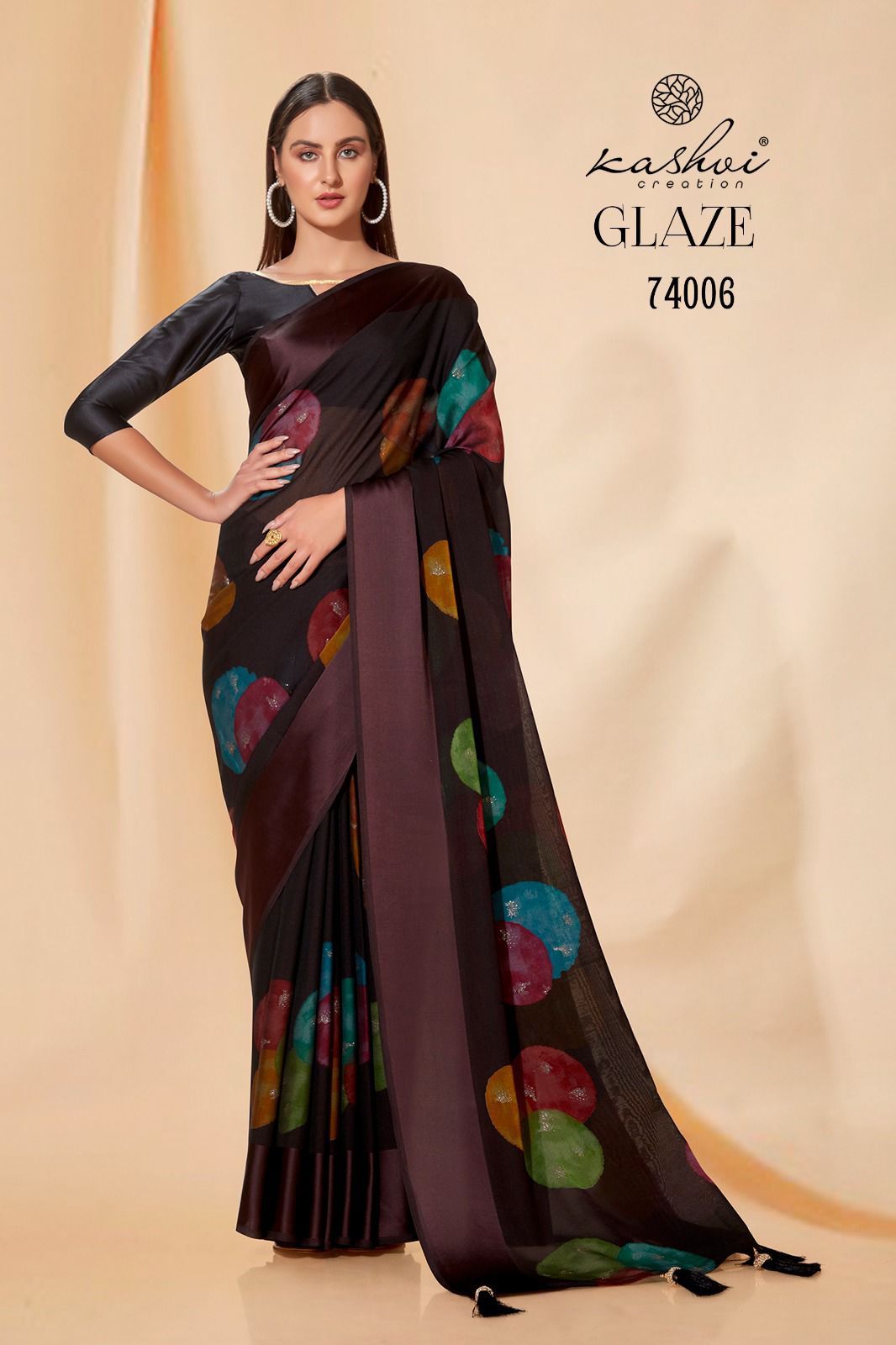 lt kashvi creation glaze bemberg satin patta attractive look saree catalog