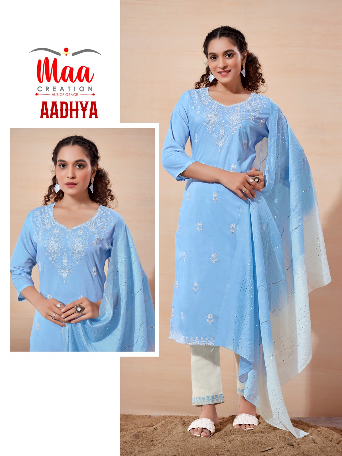 maa creation aadhya mul cotton elegant top bottom with dupatta catalog