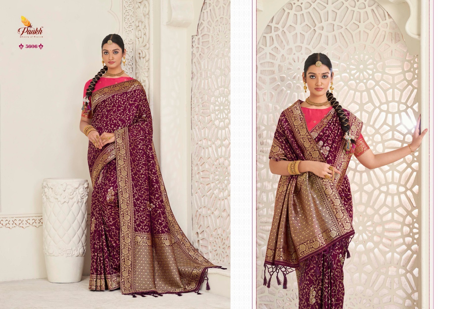 pink lotus pankh aashi silk viscose dola festive look saree catalog