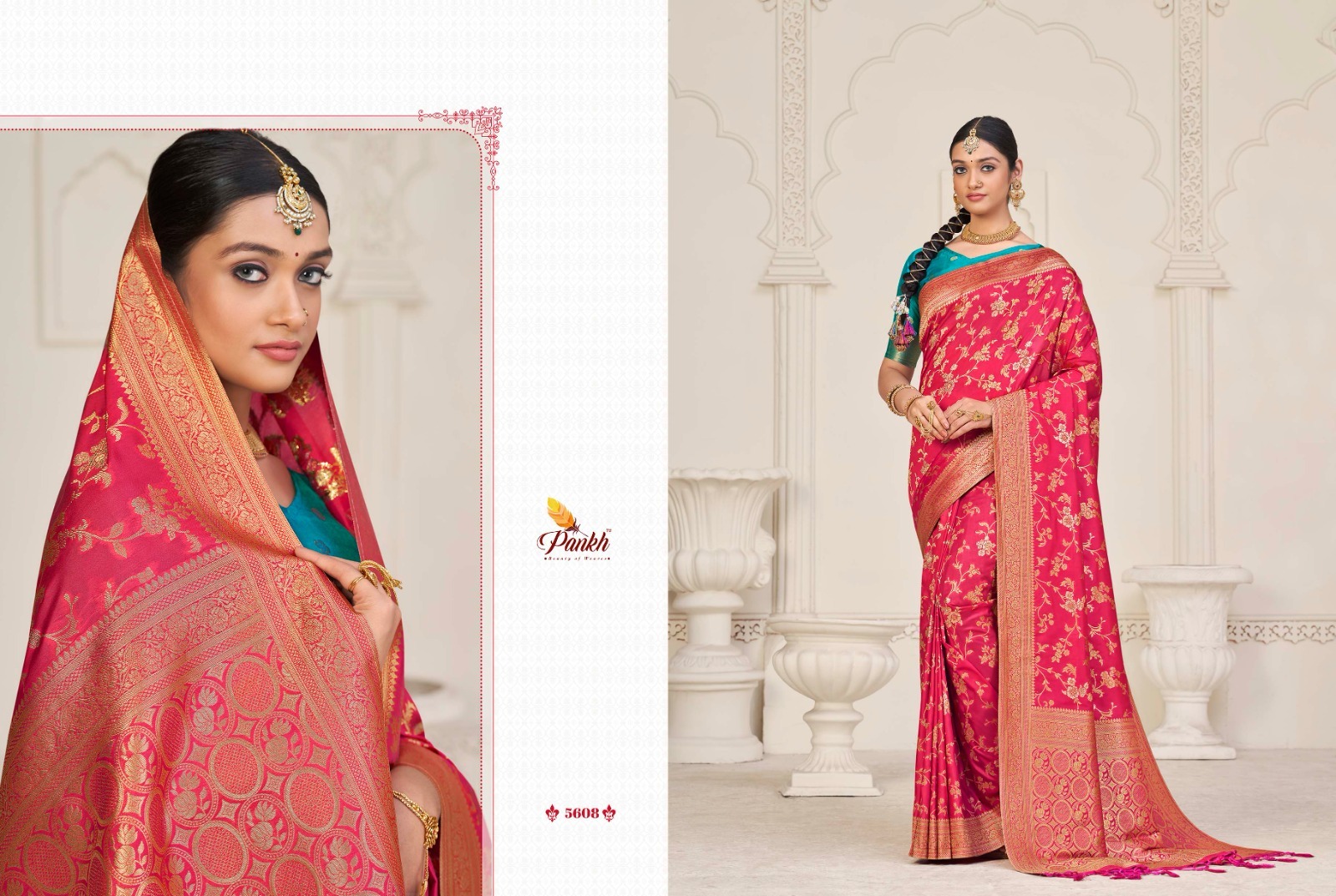 pink lotus pankh aashi silk viscose dola festive look saree catalog