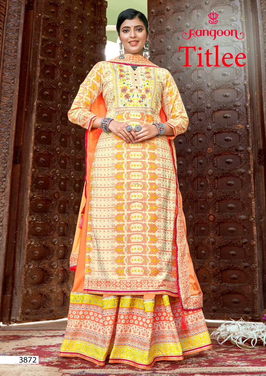 rangoon titlee rayon new and modern style top bottom with dupatta catalog