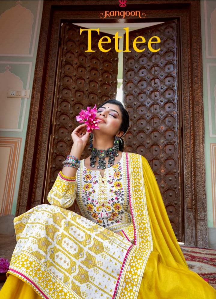 rangoon titlee rayon new and modern style top bottom with dupatta catalog