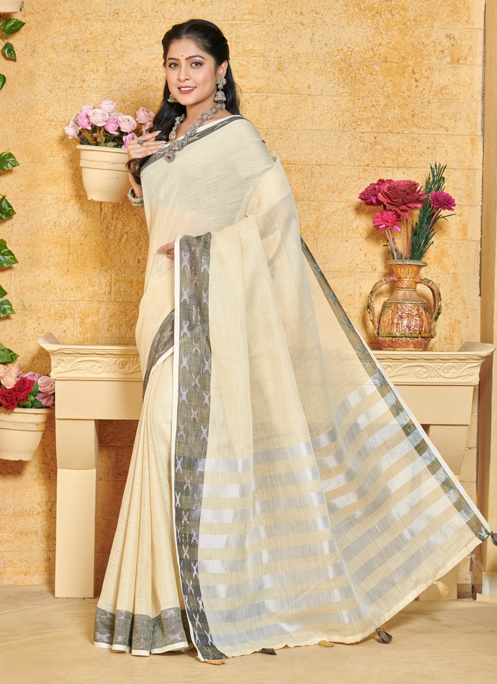 sangam print aarushi linen graceful look saree catalog