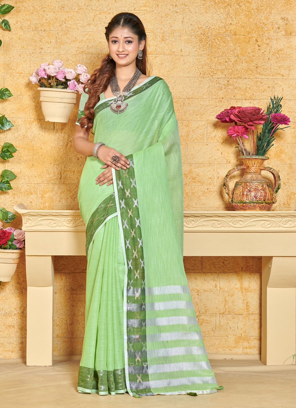 sangam print aarushi linen graceful look saree catalog