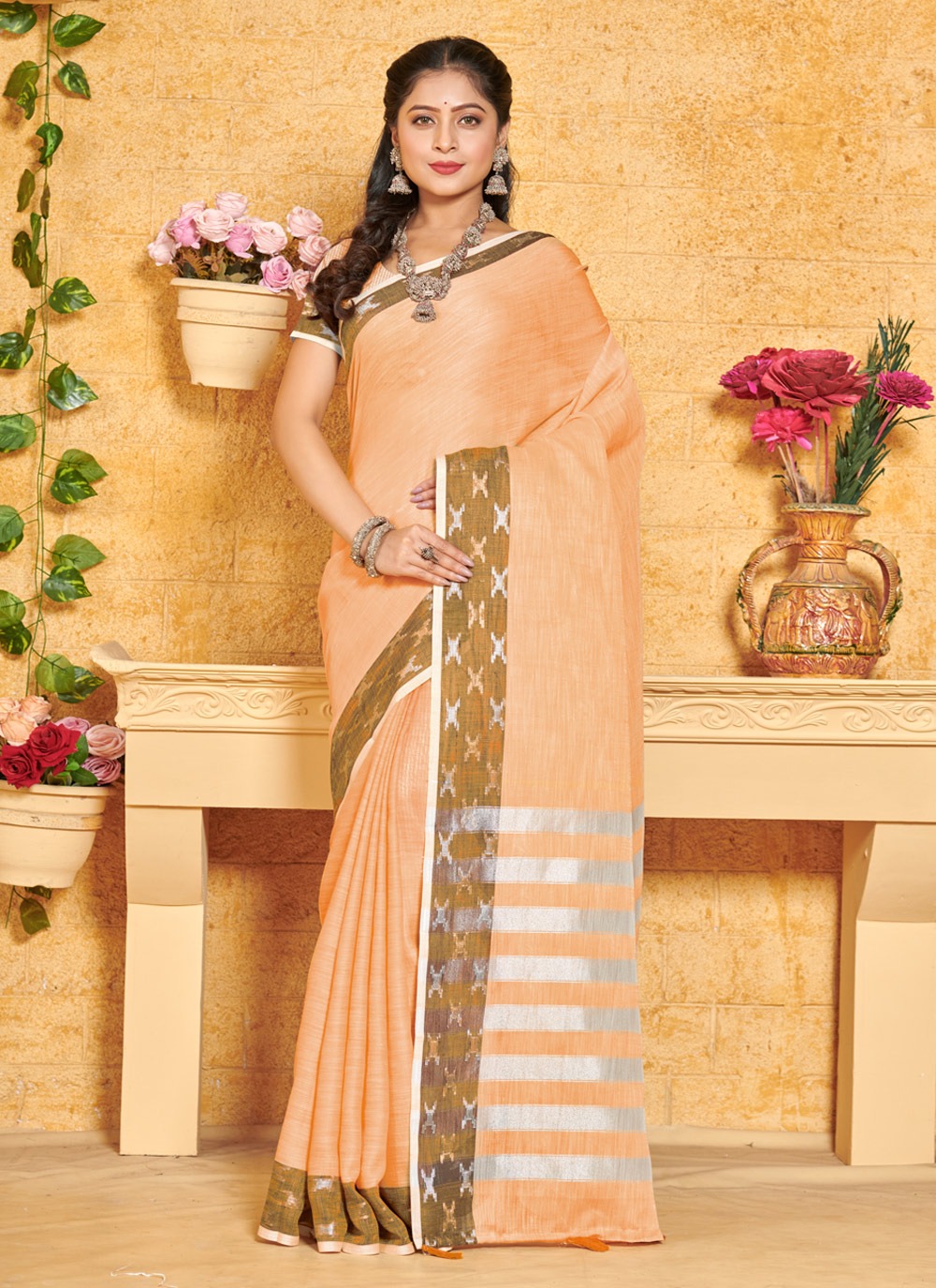 sangam print aarushi linen graceful look saree catalog