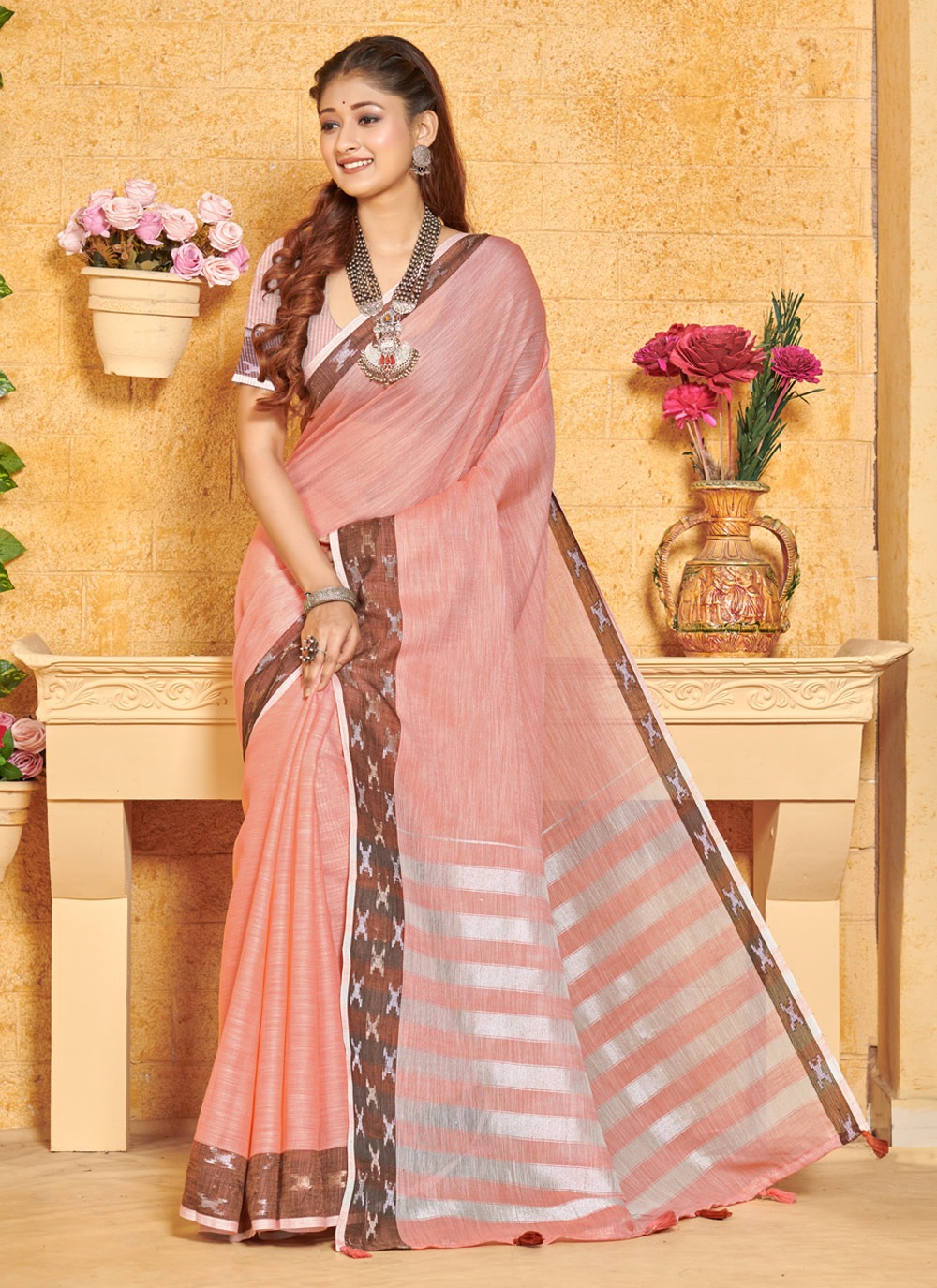 sangam print aarushi linen graceful look saree catalog