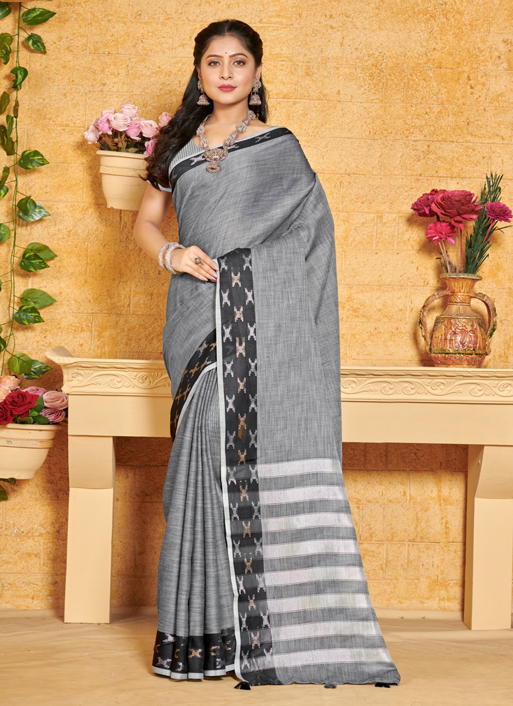 sangam print aarushi linen graceful look saree catalog