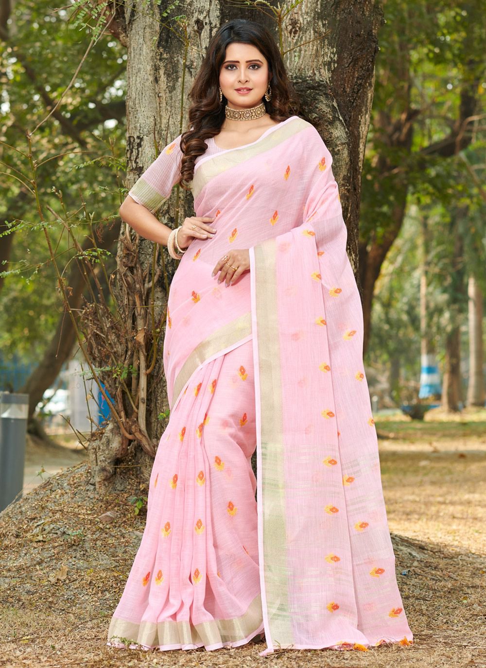 sangam print anandi linen greseful look saree catalog