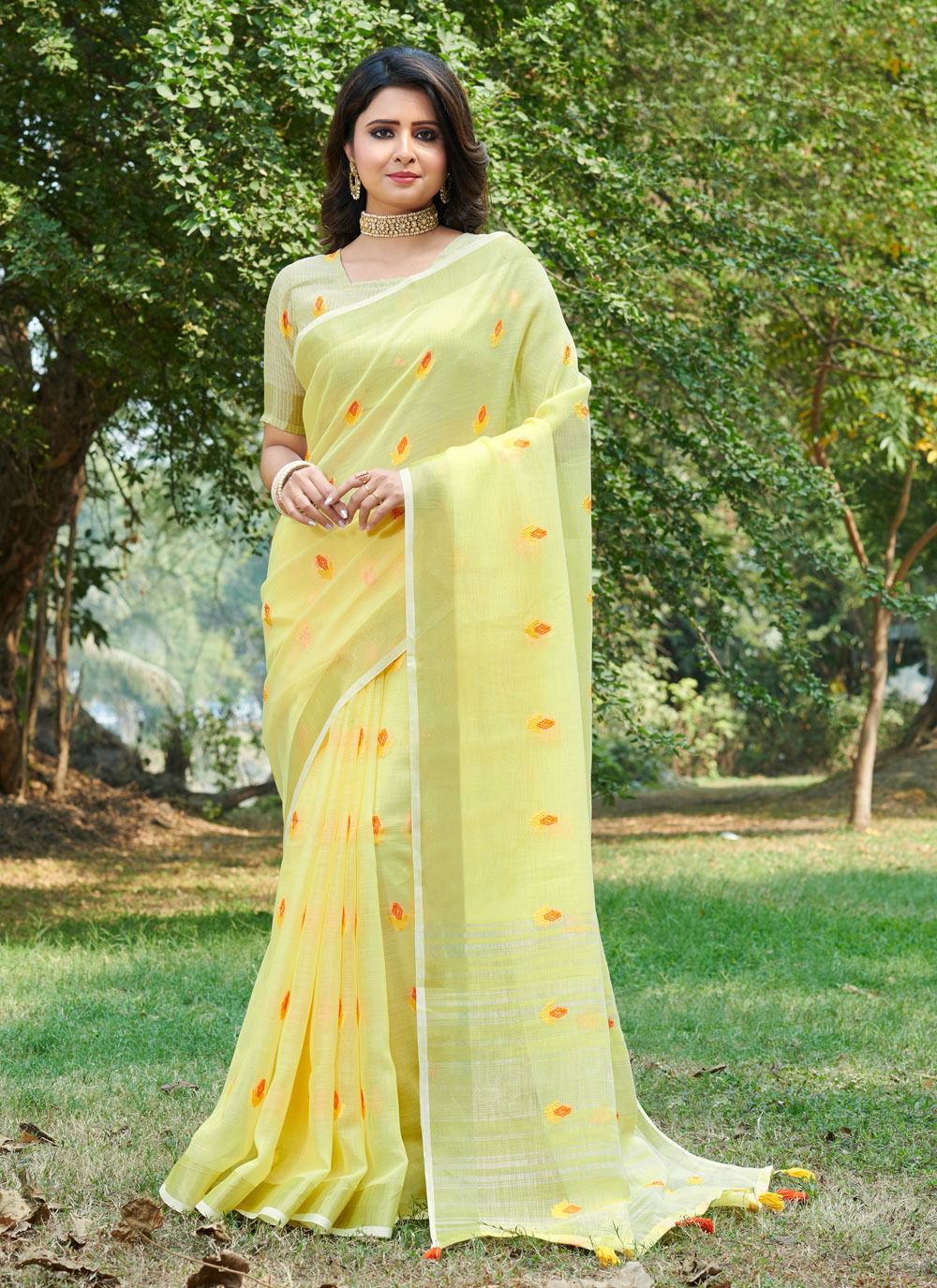 sangam print anandi linen greseful look saree catalog